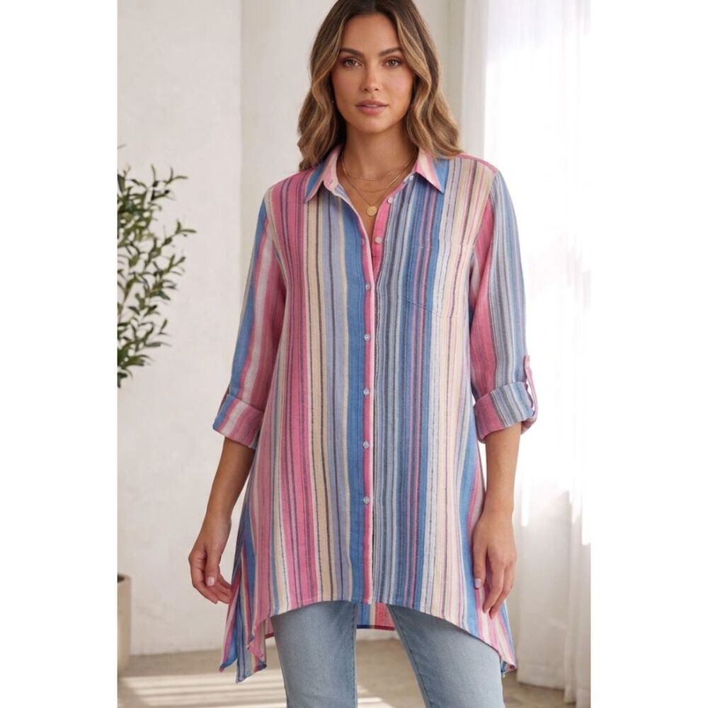 New Hope Harlow Skydiver Roll Tab Button Down Long Sleeve Shirt Women's Size XL